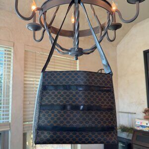 Celine Black Macadam Coated Canvas with Black Leather Shoulderbag, Vintage, Fair